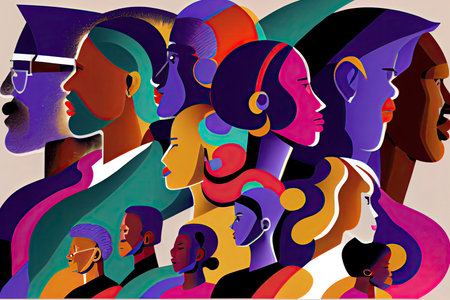 Black History Month Abstract Togetherness African American Black Ethnicities Marching Celebrate Community Strength Activism Equality Diversity .Generative AIの素材