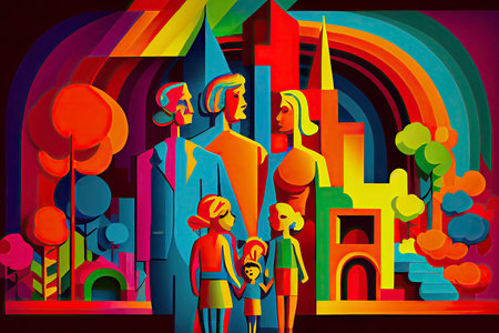 Colourful Family Scene.Generative AIの素材