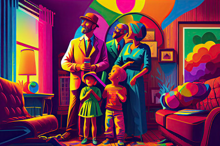 Colourful Family Scene.Generative AIの素材