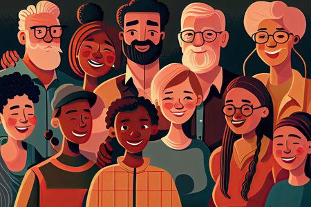 Happy group of diverse people, friends, family together.Generative AIの素材
