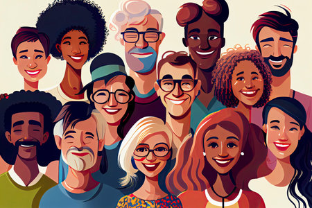 Happy group of diverse people, friends, family together.Generative AIの素材