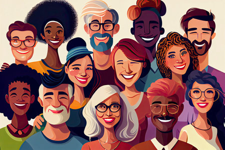 Happy group of diverse people, friends, family together.Generative AIの素材