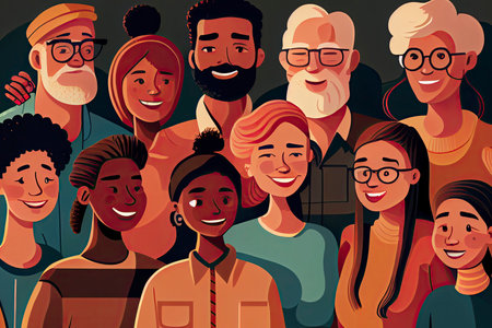 Happy group of diverse people, friends, family together.Generative AIの素材