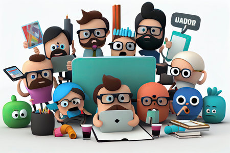 Business teamwork concept. 3d illustration. Cartoon characters.Generative AIの素材