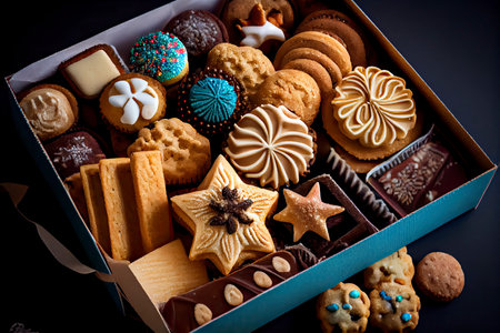 assorted christmas cookies in a box.Generative AIの素材