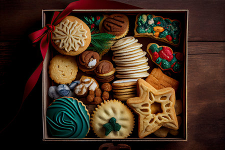 assorted christmas cookies in a box.Generative AIの素材