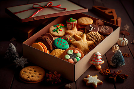 assorted christmas cookies in a box.Generative AIの素材