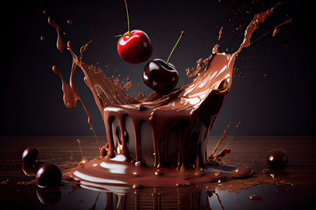 cherry falling into chocolate.Generative AIの素材