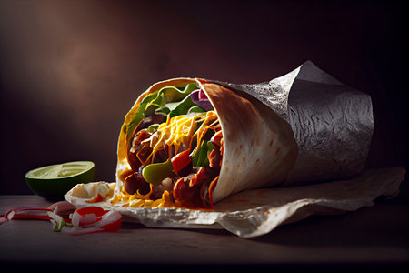 Mexican Rice and Chorizo Sausage Wrap.Generative AIの素材