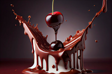 cherry falling into chocolate.Generative AIの素材