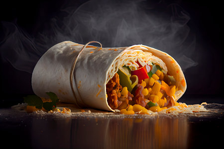 Mexican Rice and Chorizo Sausage Wrap.Generative AIの素材