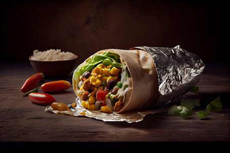 Mexican Rice and Chorizo Sausage Wrap.Generative AIの素材