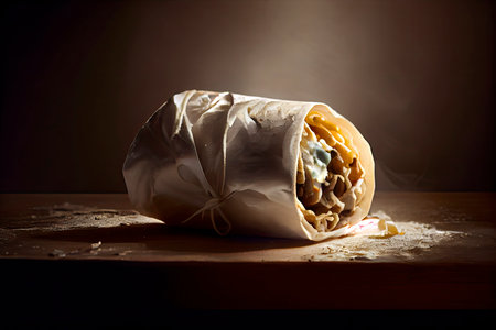 Mexican Rice and Chorizo Sausage Wrap.Generative AIの素材