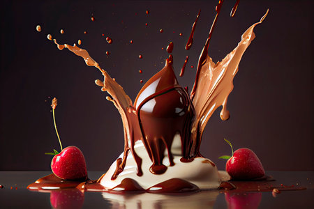 cherry falling into chocolate.Generative AIの素材