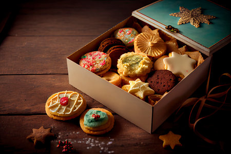 assorted christmas cookies in a box.Generative AIの素材