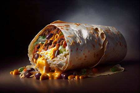 Mexican Rice and Chorizo Sausage Wrap.Generative AIの素材