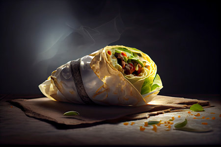 Mexican Rice and Chorizo Sausage Wrap.Generative AIの素材