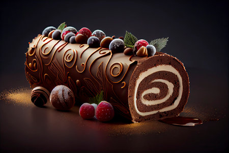 chocolate christmas cake roll .Generative AIの素材
