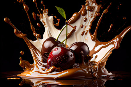 cherry falling into chocolate.Generative AIの素材