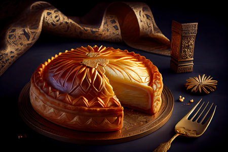 Epiphany cake and crown on wooden table.Generative AIの素材