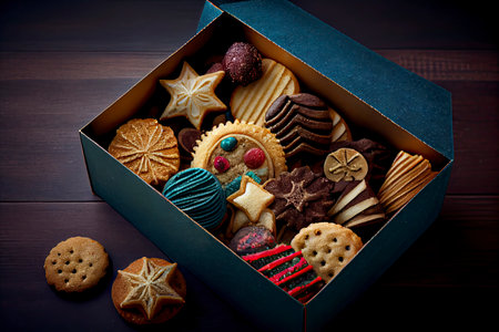 assorted christmas cookies in a box.Generative AIの素材