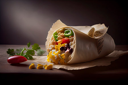 Mexican Rice and Chorizo Sausage Wrap.Generative AIの素材
