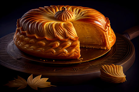 Epiphany cake and crown on wooden table.Generative AIの素材