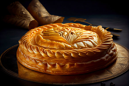 Epiphany cake and crown on wooden table.Generative AIの素材