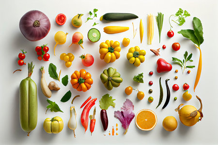 Healthy eating background studio photography of different fruits and vegetables.Generative AIの素材