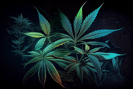 Cultivation of cannabis plants, leaves of a marijuana.Generative AIの素材