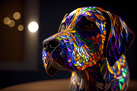 neon colorful portrait of a dog isolated on a black background .Generative Aiの素材