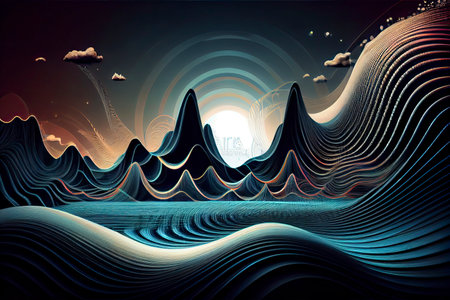 Psychic Waves background. Futuristic technology landscape background.Generative AIの素材