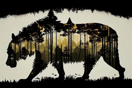 Tiger World Wildlife Day forest silhouette in the shape of a wild animal wildlife and forest conservation concept.Generative AIの素材