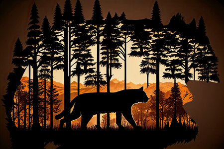 Tiger World Wildlife Day forest silhouette in the shape of a wild animal wildlife and forest conservation concept.Generative AIの素材
