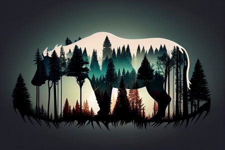 World Wildlife Day forest silhouette in the shape of a wild animal wildlife and forest conservation concept.Generative AIの素材