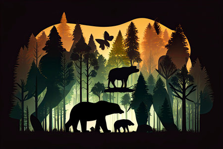World Wildlife Day forest silhouette in the shape of a wild animal wildlife and forest conservation concept.Generative AIの素材