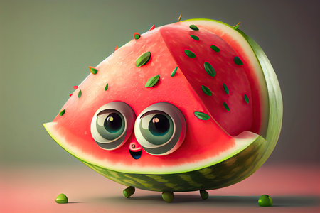 Cute watermelon cartoon 3D character.Generative AIの素材