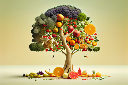 Tree with fruits and vegetables.Generative AIの素材