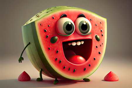 Cute watermelon cartoon 3D character.Generative AIの素材