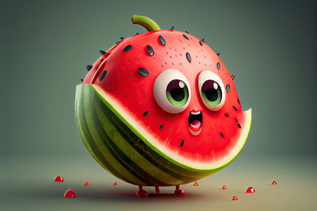 Cute watermelon cartoon 3D character.Generative AIの素材
