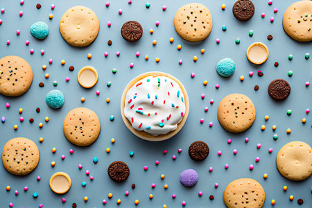 cookies and sprinkles. Flat lay, top view.Generative AIの素材