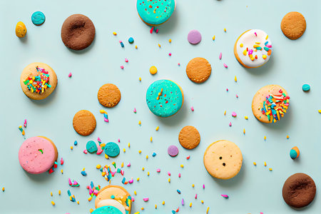 cookies and sprinkles. Flat lay, top view.Generative AIの素材