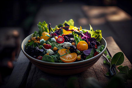 Healthy salad with spinach,quinoa and roasted vegetables.Generative AIの素材