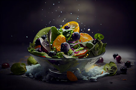 Healthy salad with spinach,quinoa and roasted vegetables.Generative AIの素材