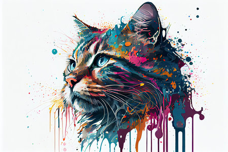 colorful cat,white background,dripping art.Generative AIの素材