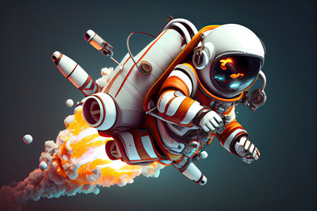 Spaceman Astronaut Flying with Rocket 3d illustration Design.Generative AIの素材