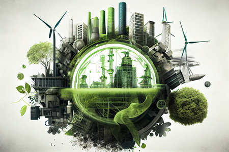 green energy, sustainable industry. Environmental, Social, and Corporate Governance concept.Generative AIの素材