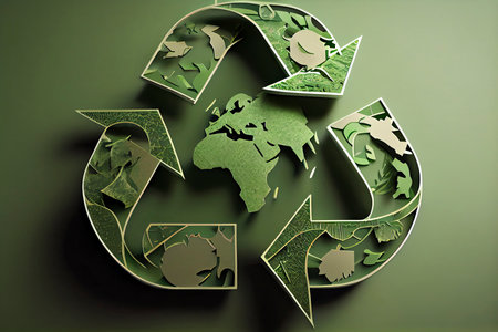 the concept of a green recycle icon eco papercut.Generative AIの素材