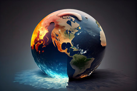 Planet Earth burning, global warming concept.Generative AIの素材