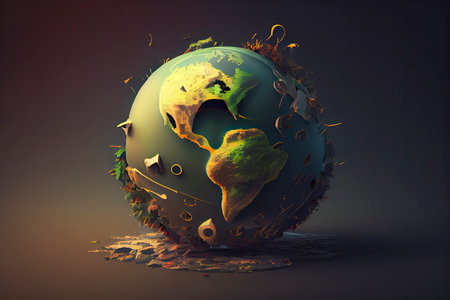 Earth destroyed by pollution. Global catastrophe concept (greenhouse effect, global warming are destroying our planet).Generative AIの素材